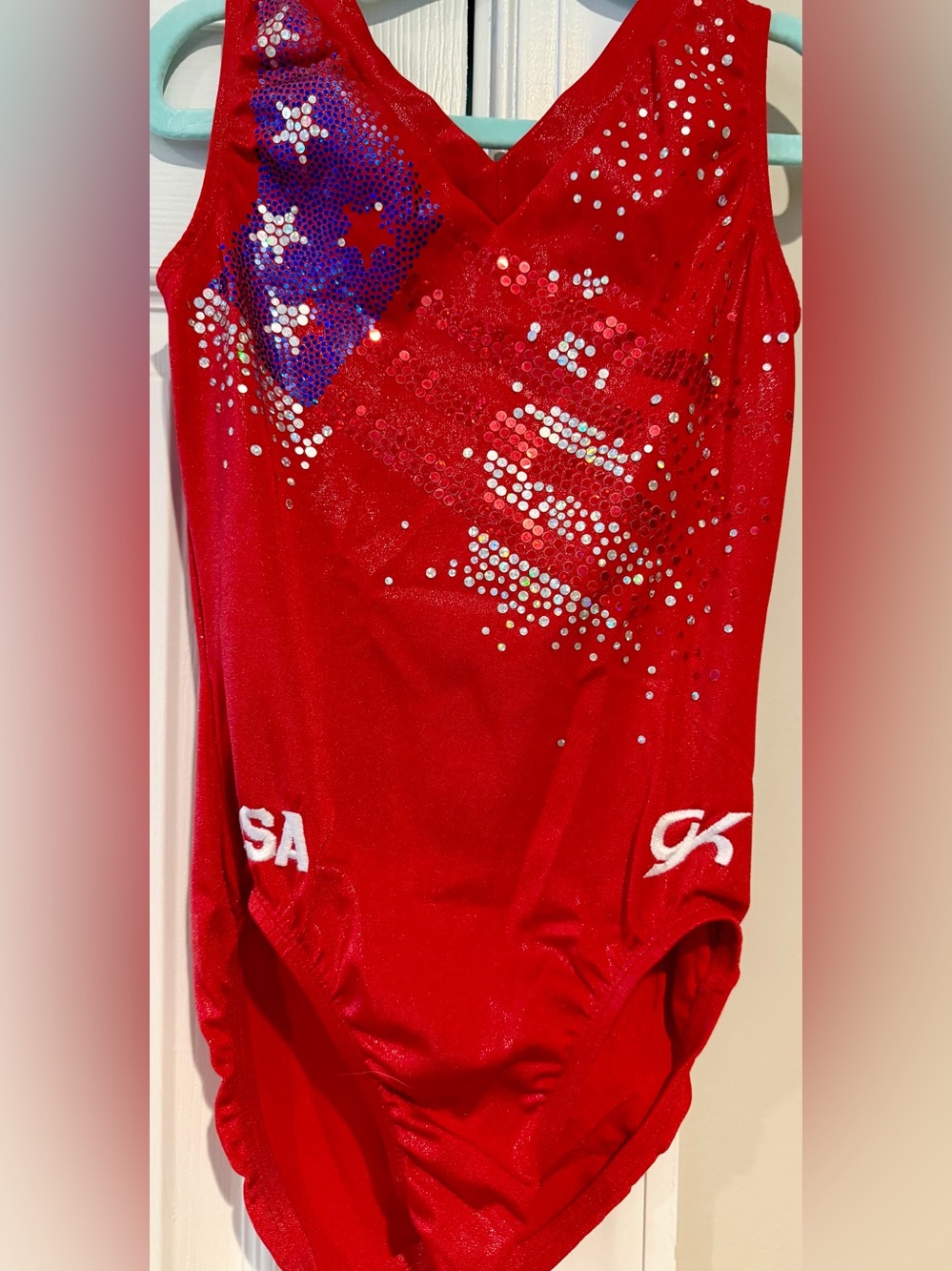 GK Elite USA Patriotic Competition Gymnastics Leotard – Child Large (CL)